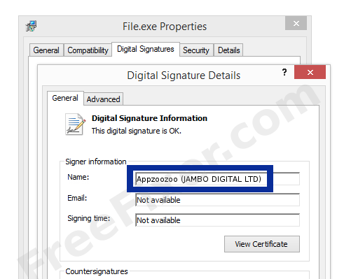 Screenshot of the Appzoozoo (JAMBO DIGITAL LTD) certificate
